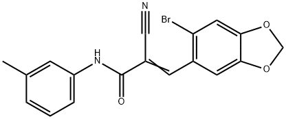 (E)-3-(6-bromo-1,3-benzodioxol-5-yl)-2-cyano-N-(3-methylphenyl)prop-2-enamide Struktur