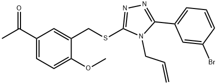 1-[3-[[5-(3-bromophenyl)-4-prop-2-enyl-1,2,4-triazol-3-yl]sulfanylmethyl]-4-methoxyphenyl]ethanone Struktur