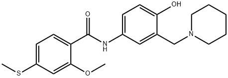 N-[4-hydroxy-3-(piperidin-1-ylmethyl)phenyl]-2-methoxy-4-methylsulfanylbenzamide Struktur