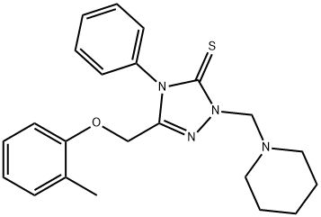 5-[(2-methylphenoxy)methyl]-4-phenyl-2-(piperidin-1-ylmethyl)-1,2,4-triazole-3-thione Struktur