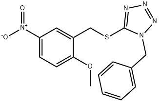 1-benzyl-5-[(2-methoxy-5-nitrophenyl)methylsulfanyl]tetrazole Struktur