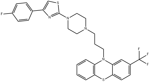 10-[3-[4-[4-(4-fluorophenyl)-1,3-thiazol-2-yl]piperazin-1-yl]propyl]-2-(trifluoromethyl)phenothiazine Struktur