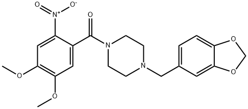 [4-(1,3-benzodioxol-5-ylmethyl)piperazin-1-yl]-(4,5-dimethoxy-2-nitrophenyl)methanone Struktur