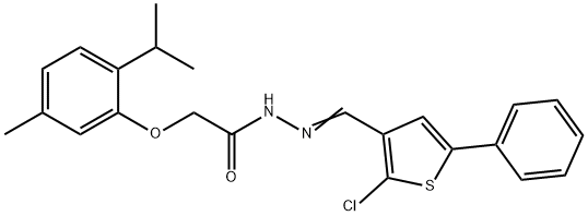 N-[(E)-(2-chloro-5-phenylthiophen-3-yl)methylideneamino]-2-(5-methyl-2-propan-2-ylphenoxy)acetamide Struktur