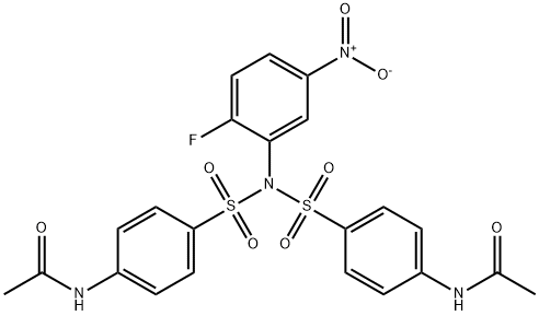 N-[4-[(4-acetamidophenyl)sulfonyl-(2-fluoro-5-nitrophenyl)sulfamoyl]phenyl]acetamide Struktur