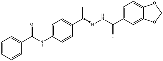 N-[(E)-1-(4-benzamidophenyl)ethylideneamino]-1,3-benzodioxole-5-carboxamide Struktur