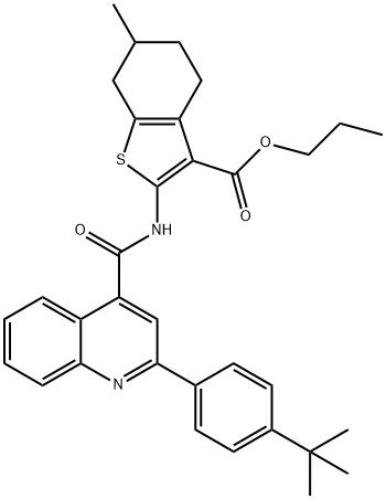 propyl 2-[[2-(4-tert-butylphenyl)quinoline-4-carbonyl]amino]-6-methyl-4,5,6,7-tetrahydro-1-benzothiophene-3-carboxylate Struktur