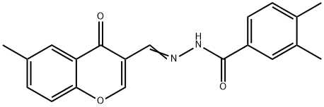 3,4-dimethyl-N-[(E)-(6-methyl-4-oxochromen-3-yl)methylideneamino]benzamide Struktur