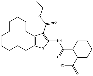 2-[(3-ethoxycarbonyl-4,5,6,7,8,9,10,11,12,13-decahydrocyclododeca[b]thiophen-2-yl)carbamoyl]cyclohexane-1-carboxylic acid Struktur