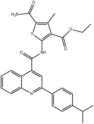 ethyl 5-carbamoyl-4-methyl-2-[[2-(4-propan-2-ylphenyl)quinoline-4-carbonyl]amino]thiophene-3-carboxylate Struktur