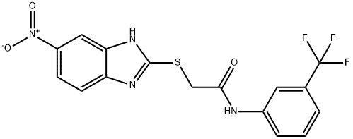 2-[(6-nitro-1H-benzimidazol-2-yl)sulfanyl]-N-[3-(trifluoromethyl)phenyl]acetamide Struktur