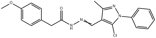 N-[(E)-(5-chloro-3-methyl-1-phenylpyrazol-4-yl)methylideneamino]-2-(4-methoxyphenyl)acetamide Struktur