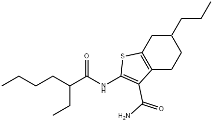 2-(2-ethylhexanoylamino)-6-propyl-4,5,6,7-tetrahydro-1-benzothiophene-3-carboxamide Struktur