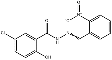 5-chloro-2-hydroxy-N-[(E)-(2-nitrophenyl)methylideneamino]benzamide Struktur