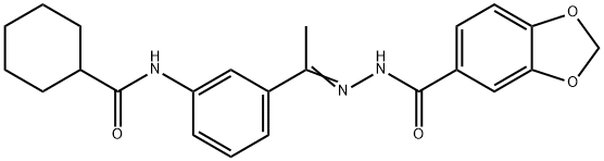 N-[(Z)-1-[3-(cyclohexanecarbonylamino)phenyl]ethylideneamino]-1,3-benzodioxole-5-carboxamide Struktur