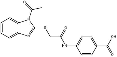 4-[[2-(1-acetylbenzimidazol-2-yl)sulfanylacetyl]amino]benzoic acid Struktur