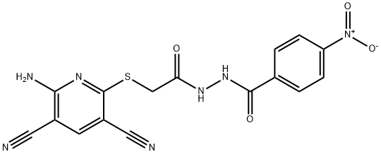 N'-[2-(6-amino-3,5-dicyanopyridin-2-yl)sulfanylacetyl]-4-nitrobenzohydrazide Struktur