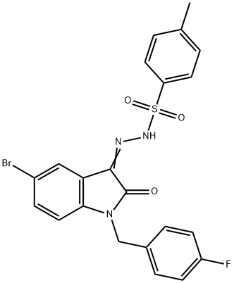 N-[(E)-[5-bromo-1-[(4-fluorophenyl)methyl]-2-oxoindol-3-ylidene]amino]-4-methylbenzenesulfonamide Struktur