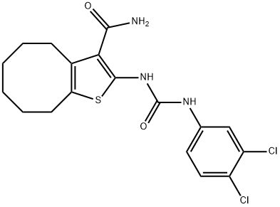 2-[(3,4-dichlorophenyl)carbamoylamino]-4,5,6,7,8,9-hexahydrocycloocta[b]thiophene-3-carboxamide Struktur