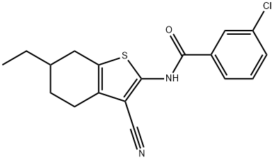 3-chloro-N-(3-cyano-6-ethyl-4,5,6,7-tetrahydro-1-benzothiophen-2-yl)benzamide Struktur