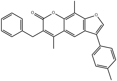 6-benzyl-5,9-dimethyl-3-(4-methylphenyl)furo[3,2-g]chromen-7-one Struktur