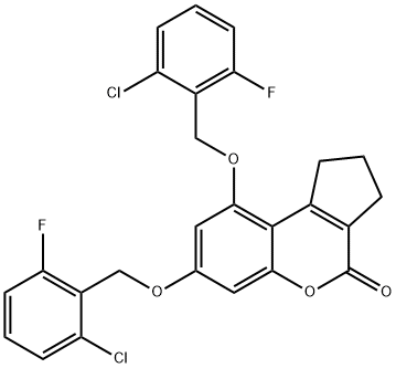 7,9-bis[(2-chloro-6-fluorophenyl)methoxy]-2,3-dihydro-1H-cyclopenta[c]chromen-4-one Struktur