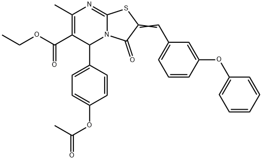 ethyl (2E)-5-(4-acetyloxyphenyl)-7-methyl-3-oxo-2-[(3-phenoxyphenyl)methylidene]-5H-[1,3]thiazolo[3,2-a]pyrimidine-6-carboxylate Struktur