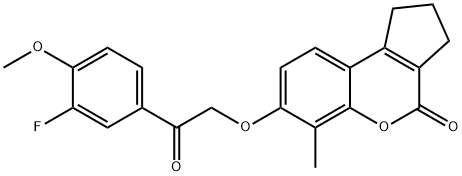 7-[2-(3-fluoro-4-methoxyphenyl)-2-oxoethoxy]-6-methyl-2,3-dihydro-1H-cyclopenta[c]chromen-4-one Struktur