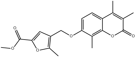 methyl 5-methyl-4-[(3,4,8-trimethyl-2-oxochromen-7-yl)oxymethyl]furan-2-carboxylate Struktur