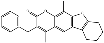 3-benzyl-4,11-dimethyl-6,7,8,9-tetrahydro-[1]benzofuro[3,2-g]chromen-2-one Struktur