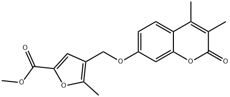 methyl 4-[(3,4-dimethyl-2-oxochromen-7-yl)oxymethyl]-5-methylfuran-2-carboxylate Struktur