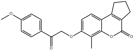 7-[2-(4-methoxyphenyl)-2-oxoethoxy]-6-methyl-2,3-dihydro-1H-cyclopenta[c]chromen-4-one Struktur