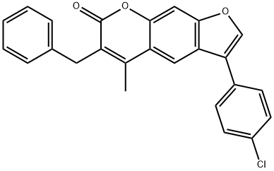 6-benzyl-3-(4-chlorophenyl)-5-methylfuro[3,2-g]chromen-7-one Struktur