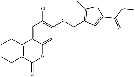 methyl 4-[(2-chloro-6-oxo-7,8,9,10-tetrahydrobenzo[c]chromen-3-yl)oxymethyl]-5-methylfuran-2-carboxylate Struktur