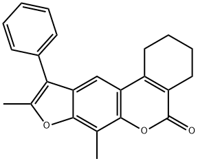 7,9-dimethyl-10-phenyl-1,2,3,4-tetrahydro-[1]benzofuro[6,5-c]isochromen-5-one Struktur