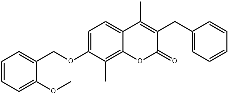 3-benzyl-7-[(2-methoxyphenyl)methoxy]-4,8-dimethylchromen-2-one Struktur