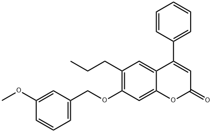 7-[(3-methoxyphenyl)methoxy]-4-phenyl-6-propylchromen-2-one Struktur