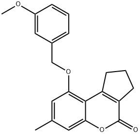 9-[(3-methoxyphenyl)methoxy]-7-methyl-2,3-dihydro-1H-cyclopenta[c]chromen-4-one Struktur