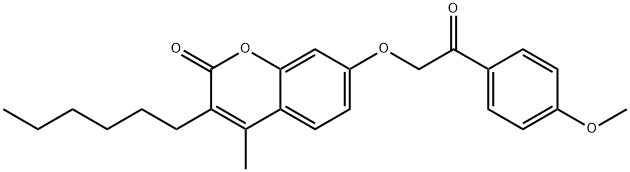 3-hexyl-7-[2-(4-methoxyphenyl)-2-oxoethoxy]-4-methylchromen-2-one Struktur