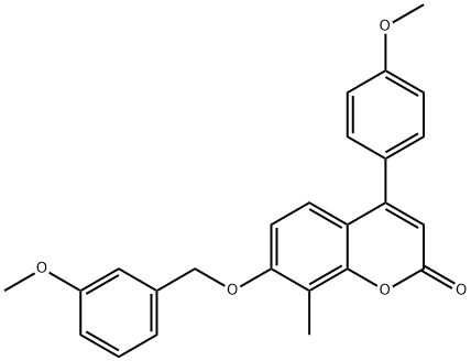 4-(4-methoxyphenyl)-7-[(3-methoxyphenyl)methoxy]-8-methylchromen-2-one Struktur