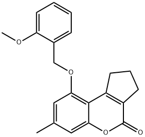 9-[(2-methoxyphenyl)methoxy]-7-methyl-2,3-dihydro-1H-cyclopenta[c]chromen-4-one Struktur