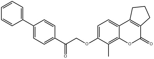 6-methyl-7-[2-oxo-2-(4-phenylphenyl)ethoxy]-2,3-dihydro-1H-cyclopenta[c]chromen-4-one Struktur