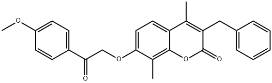 3-benzyl-7-[2-(4-methoxyphenyl)-2-oxoethoxy]-4,8-dimethylchromen-2-one Struktur