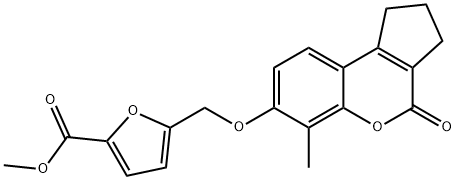 methyl 5-[(6-methyl-4-oxo-2,3-dihydro-1H-cyclopenta[c]chromen-7-yl)oxymethyl]furan-2-carboxylate Struktur