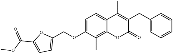 methyl 5-[(3-benzyl-4,8-dimethyl-2-oxochromen-7-yl)oxymethyl]furan-2-carboxylate Struktur