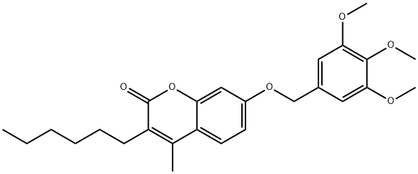 3-hexyl-4-methyl-7-[(3,4,5-trimethoxyphenyl)methoxy]chromen-2-one Struktur