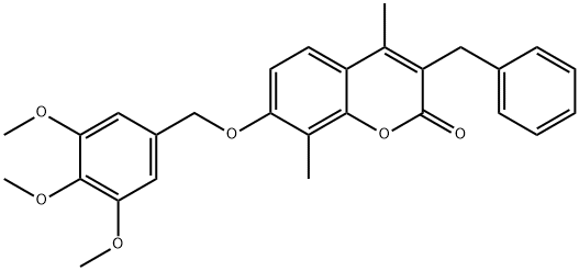 3-benzyl-4,8-dimethyl-7-[(3,4,5-trimethoxyphenyl)methoxy]chromen-2-one Struktur