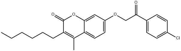 7-[2-(4-chlorophenyl)-2-oxoethoxy]-3-hexyl-4-methylchromen-2-one Struktur