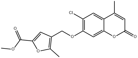 methyl 4-[(6-chloro-4-methyl-2-oxochromen-7-yl)oxymethyl]-5-methylfuran-2-carboxylate Struktur