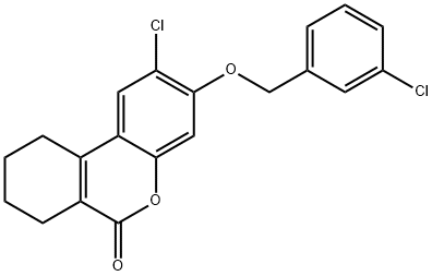 2-chloro-3-[(3-chlorophenyl)methoxy]-7,8,9,10-tetrahydrobenzo[c]chromen-6-one Struktur